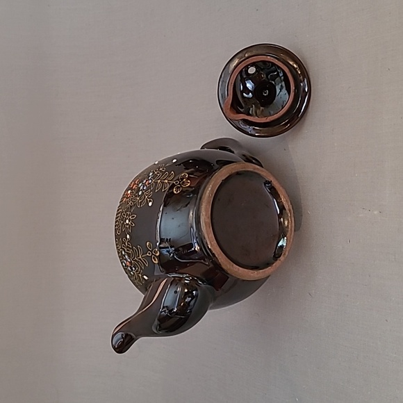 Small Vintage Brown Hand-Painted Floral Red Ware Teapot Japan 003 - Picture 6 of 9